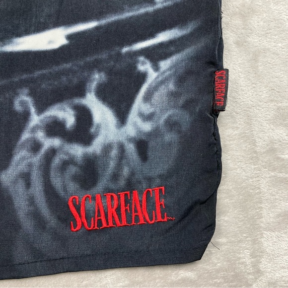 Vintage Dragonfly Scarface Tony Montana Button Up Shirt Gun Double Sided Sz L - Picture 3 of 9